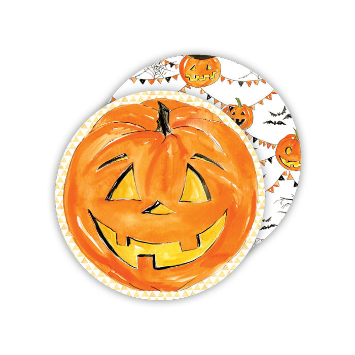 Handpainted Pumpkins with Banners Paper Coasters