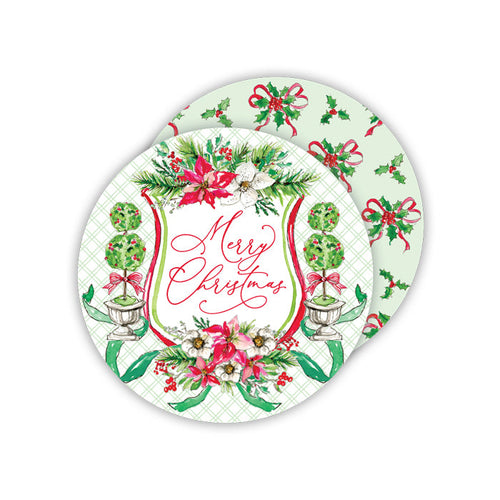 Merry Christmas Holiday Crest Paper Coasters