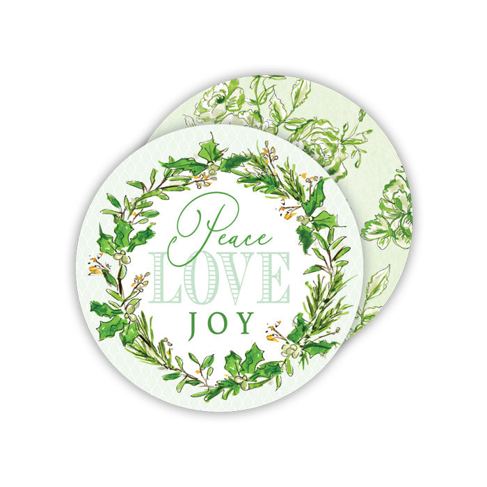 Peace Love Joy Wreath Paper Coasters
