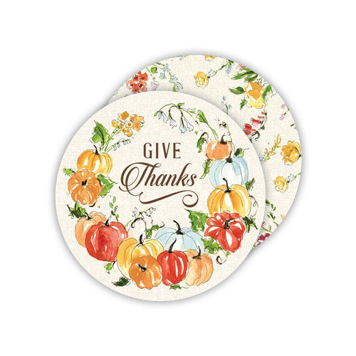 Give Thanks Handpainted Pumpkin Wreath Paper Coasters