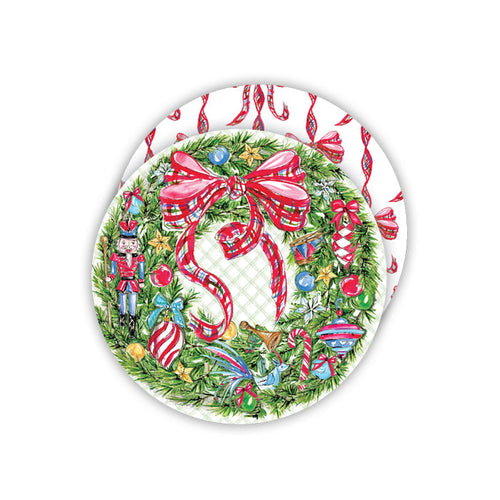 Traditional Christmas Toys Wreath Paper Coasters
