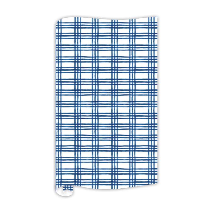 Navy Blue Plaid Pattern Wrapping Paper