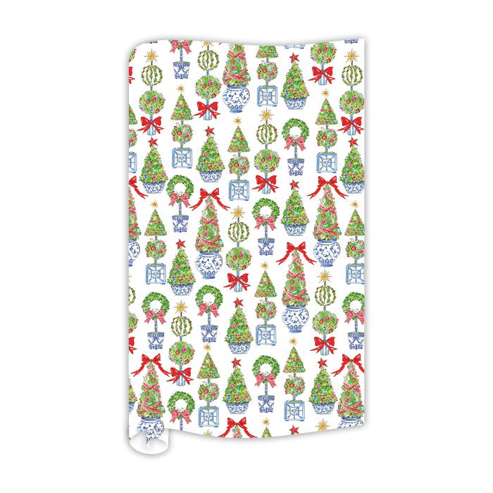 Handpainted Holiday Merry and Bright Topiary Pattern Wrapping Paper