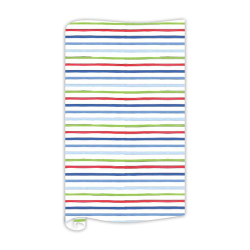 Handpainted Holiday Blue Stripe Pattern Wrapping Paper