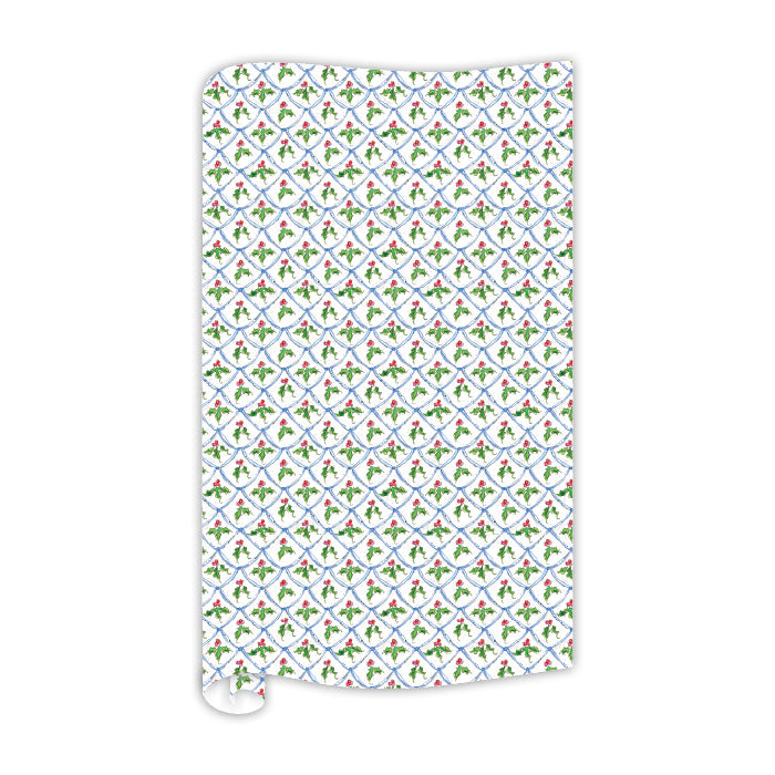 Blue Scallop Holiday Berry Pattern Wrapping Paper