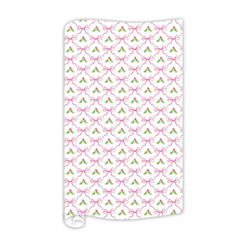 Pink Holly and Bows Pattern Wrapping Paper