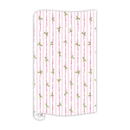 Pink Ribbon and Holly Pattern Wrapping Paper