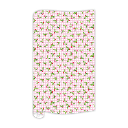 Pink Holly and Gingham Pattern Wrapping Paper