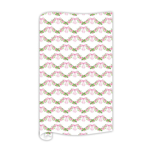 Pink Floral and Holly Swag Pattern Wrapping Paper