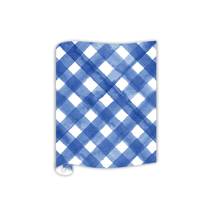 Handpainted Blue Buffalo Check Table Runner