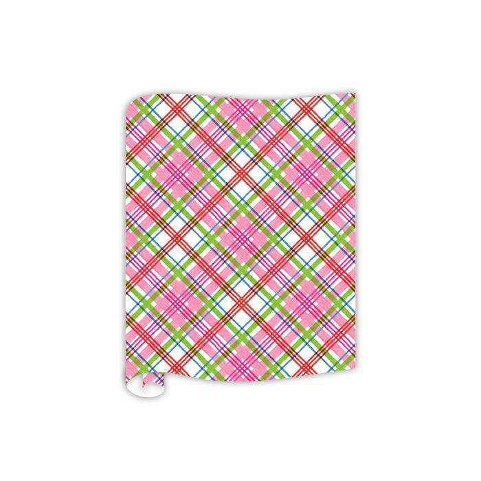 Handpainted Pink and Green Holiday Plaid Table Runner