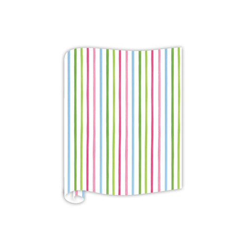 Watercolor Pink and Green Stripe Table Runner