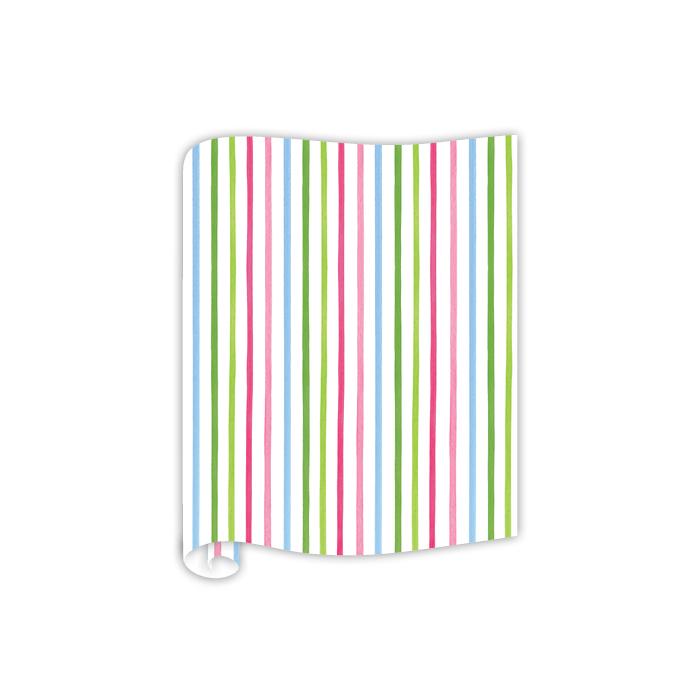 Watercolor Pink and Green Stripe Table Runner