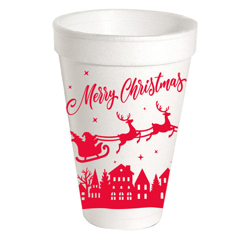 Merry Christmas Santa Sleigh Styrofoam Cups