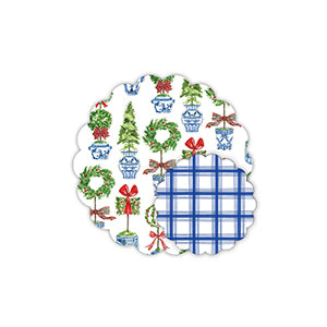Holiday Topiaries-Blue and White Plaid Doily Set