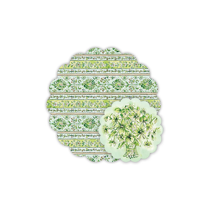 Handpainted Color Block Fancy Floral Green Doily Set