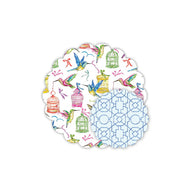 Blue Bamboo Trellis & Birdhouses and Hummingbirds Doily Set