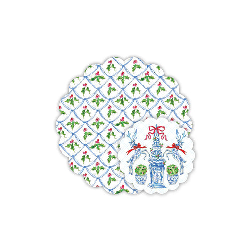 Blue Scallop Holiday Berry & Tulipiere Doily Set