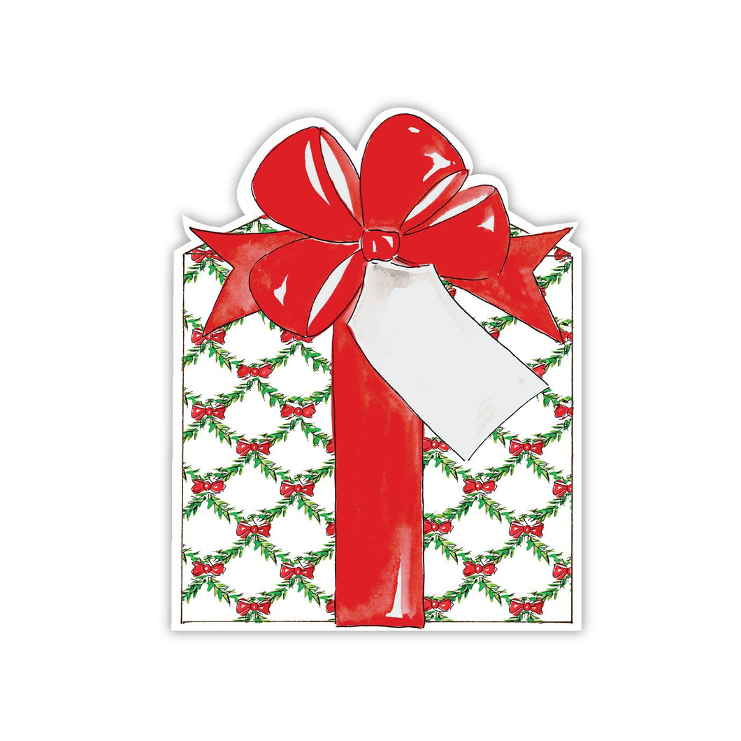 Handpainted Holiday Package with Red Bow Trellis Die-Cut Table Accents