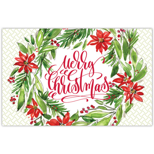 Merry Christmas Poinsettia Wreath Placemat