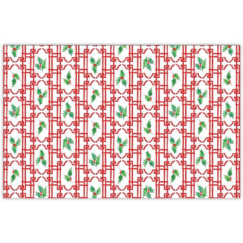Handpainted Red Trellis with Holly Placemat