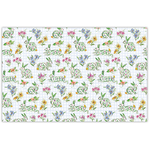 Handpainted Green Bunnies with Spring Floral Mix Pattern Placemat