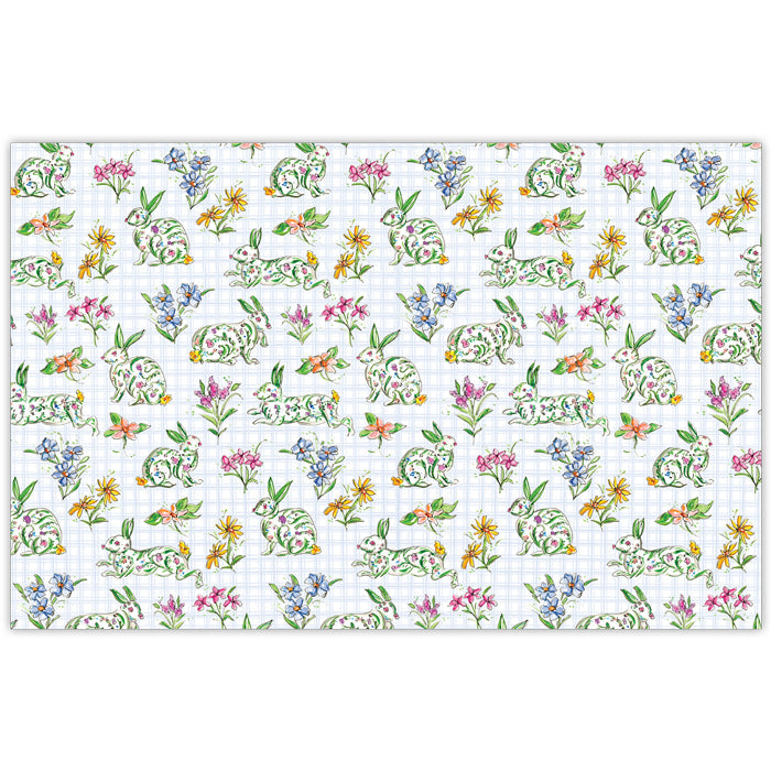 Handpainted Green Bunnies with Spring Floral Mix Pattern Placemat