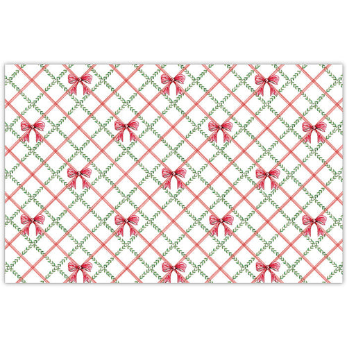 Red Bow with Greenery Trellis Pattern Placemats