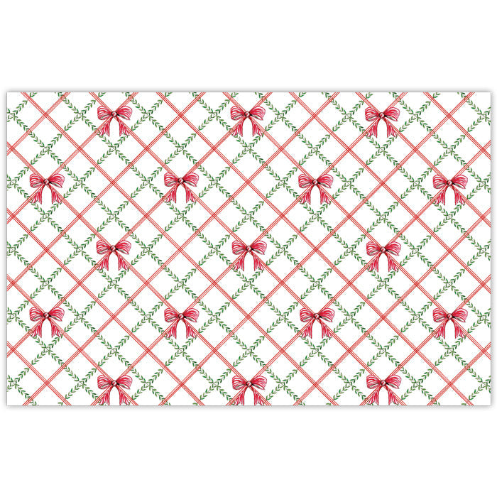 Red Bow with Greenery Trellis Pattern Placemats