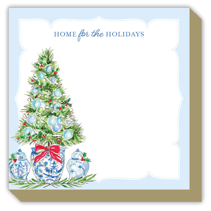 Blue Holiday Tree with Ginger Jars Luxe Notepad