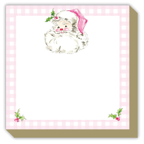 Pink Santa with Gingham Border Luxe Notepad