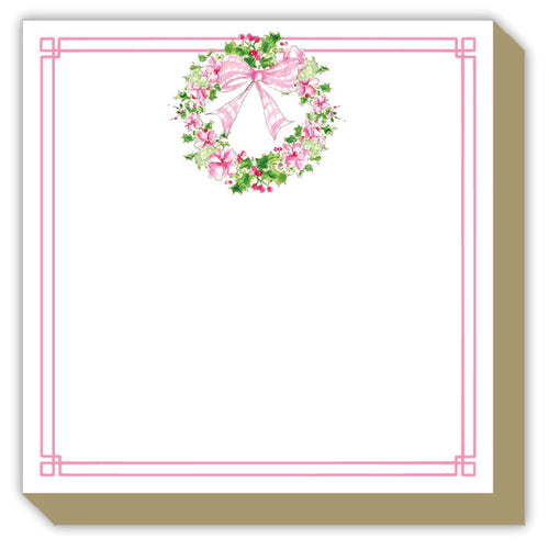 LPink Floral Holly Wreath Luxe Notepad