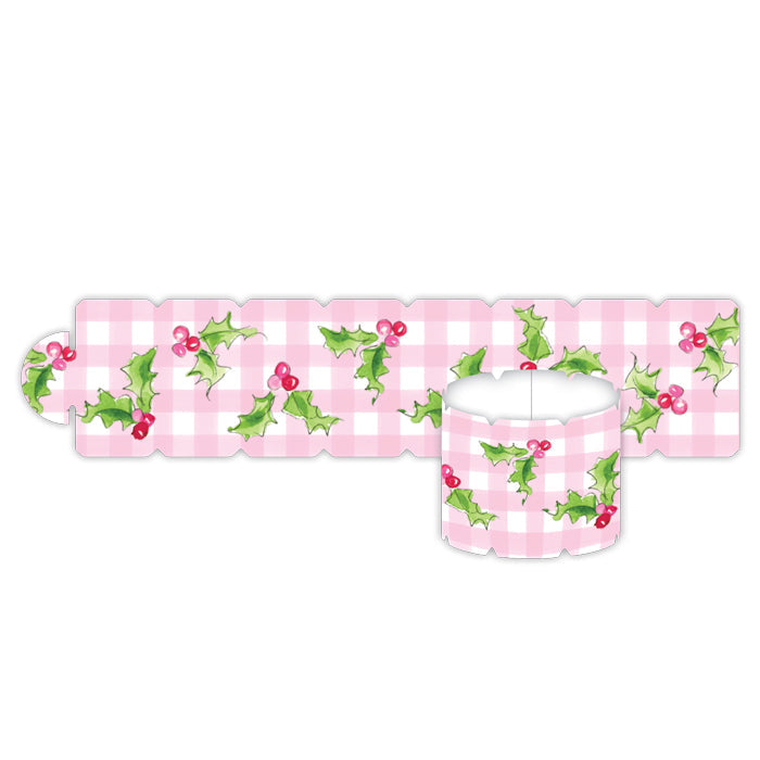 Pink Holly and Gingham Napkin Ring
