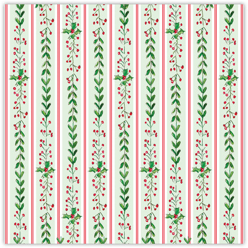 Greenery with Holly Berries Stripe Pattern Square Placemats