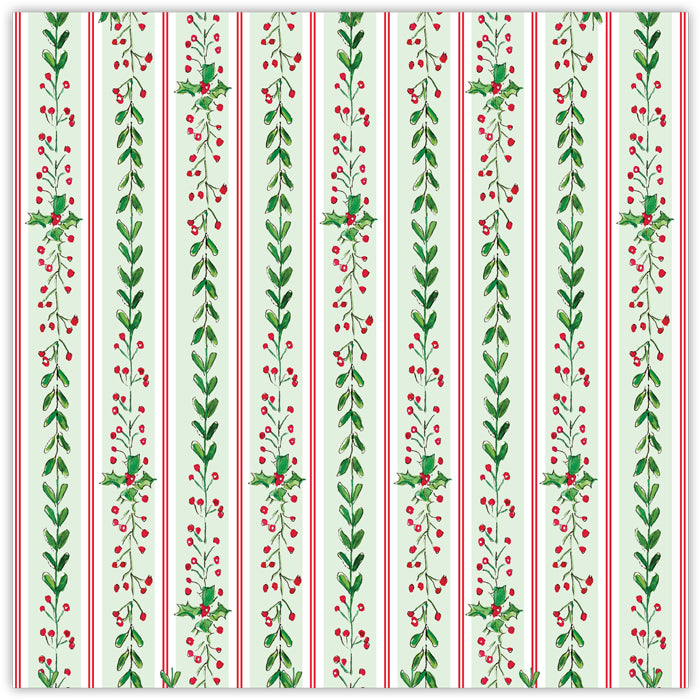 Greenery with Holly Berries Stripe Pattern Square Placemats