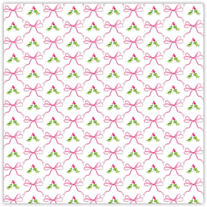 Pink Holly and Bows Pattern Square Placemats
