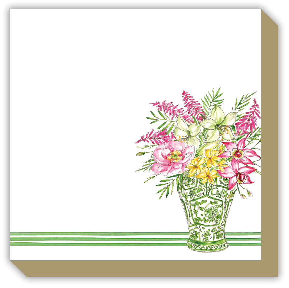 Green Chinoiserie Floral Vase Luxe Notepad