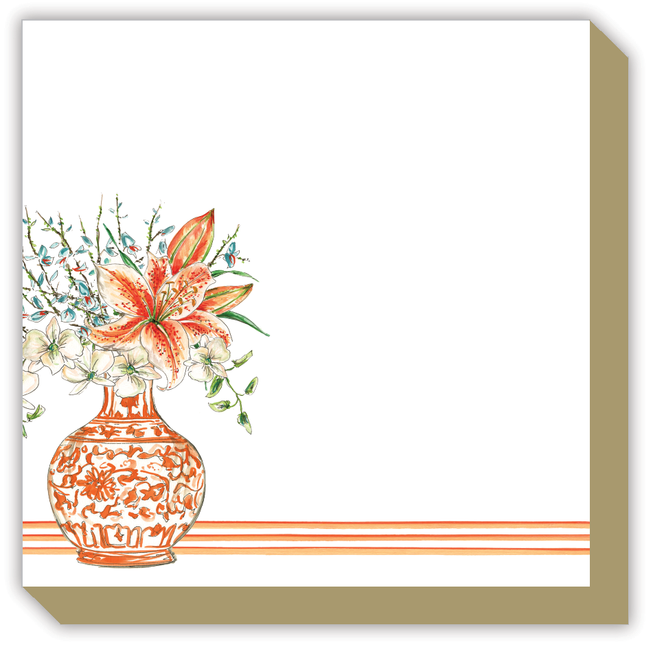 Tangerine Chinoiserie Floral Vase Luxe Notepad