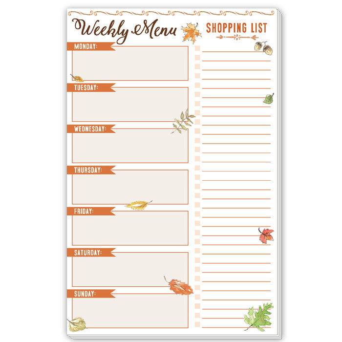 Weekly Menu Fall Leaves Shopping List Large Notepad