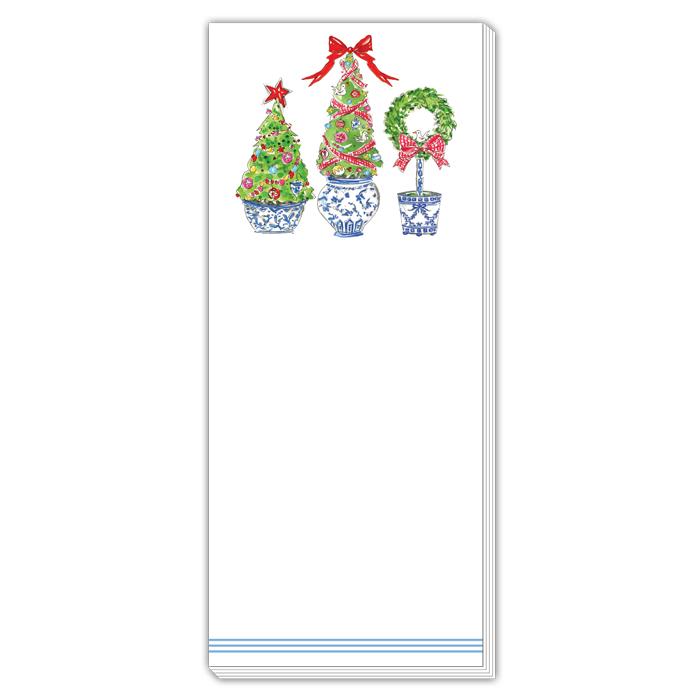 Handpainted Christmas Topiaries in Blue Chinoiserie Pots Skinny Pad