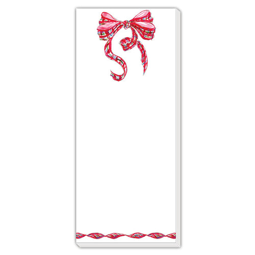 Red Plaid Bow Skinny Notepad
