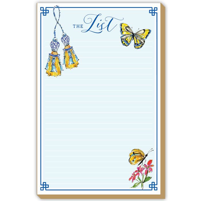 The List Handpainted Tassels and Butterflies Blue Luxe Large Pad