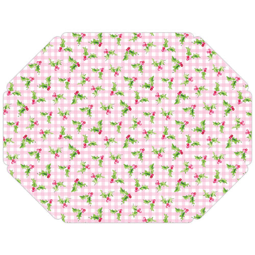 Pink Holly and Gingham Posh Die-Cut Placemats