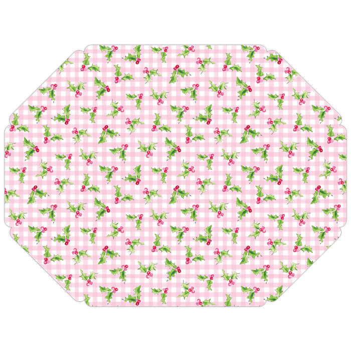Pink Holly and Gingham Posh Die-Cut Placemats