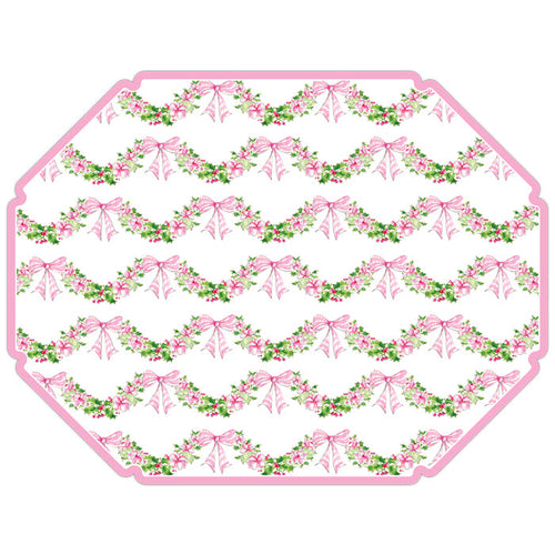 Pink Floral and Holly Swag Posh Die-Cut Placemats
