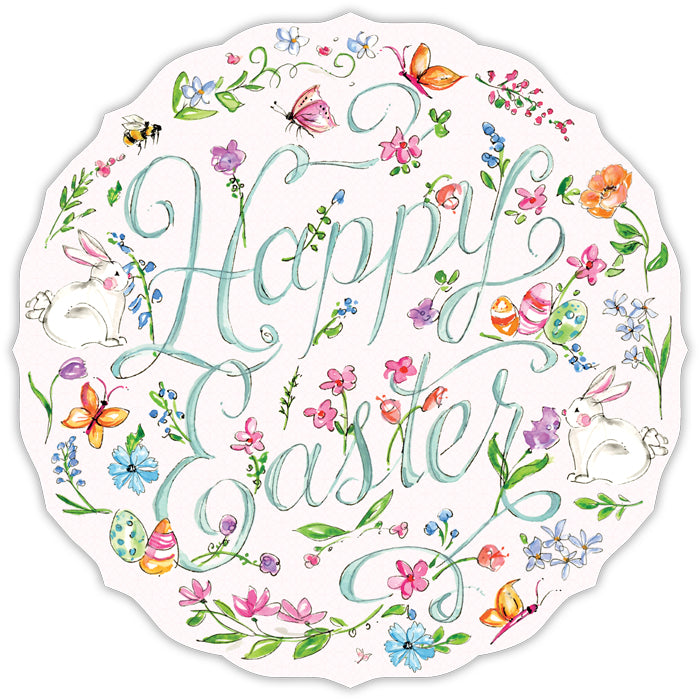 Happy Easter Floral Round Die-Cut Placemats