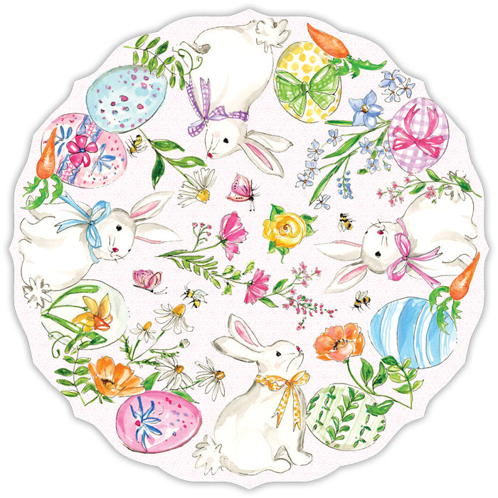 Pink Spring Bunnies Round Die-Cut Placemats