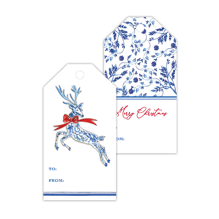Blue and White Reindeer Gift Tags