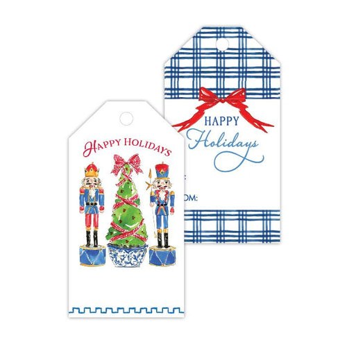 Happy Holidays Nutcracker Duo/Happy Holidays Blue Plaid Gift Tags