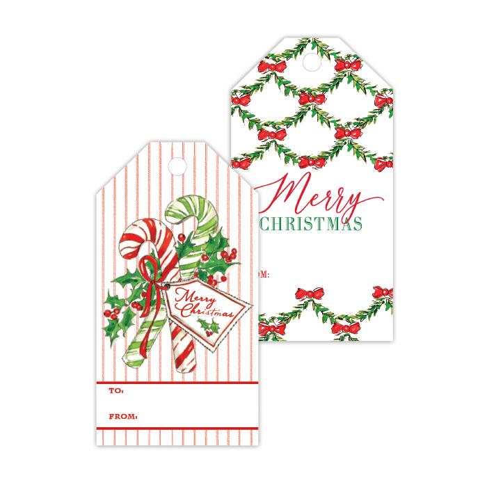 Merry Christmas Candy Canes/Merry Christmas Holly Lattice Gift Tags